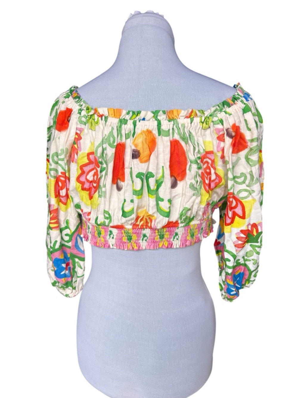 Farm Rio Off The Shoulder Tropical Floral Crop Top Size L - Picture 6 of 13